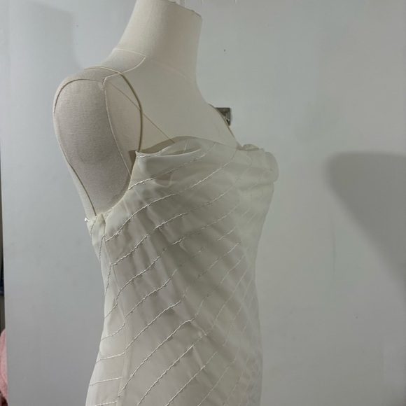 B Darlin Asymmetrical Mermaid Midi Dress Sz 1/2 White Sequin Bridal Fairy - Picture 5 of 14